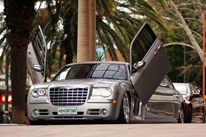 Silver Limousine Perth Chrysler stretch wedding cars Perth with Lambo Doors Showing in Perth WA