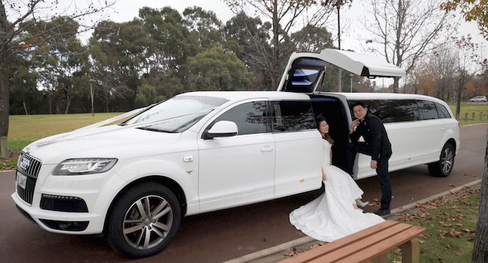 Audi Limo Perth luxury bride and groom with the Audi Limousine for their wedding