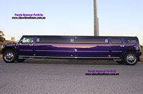 Side profile of the Purple Perth Hummer Stretch Chauffeured Limousine for Hire 0433 985 533